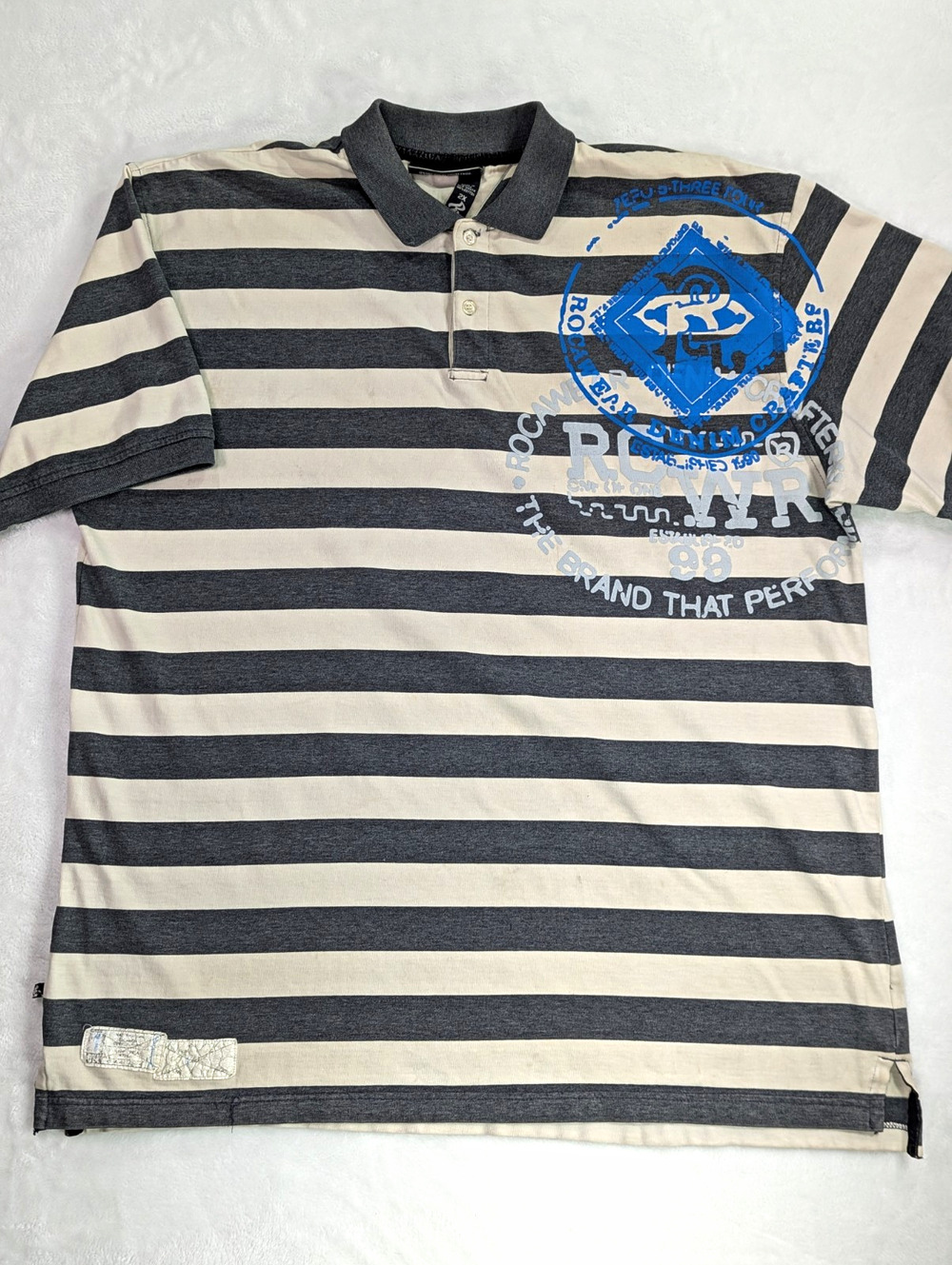 VTG Y2K Rocawear Striped Polo Shirt Mens 2XL Baggy Hip Hop 99 Jay-Z Streetwear